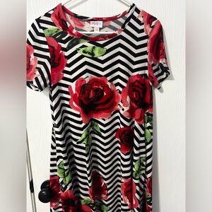 LuLaRoe Chevron Dress with Red and Green Accents